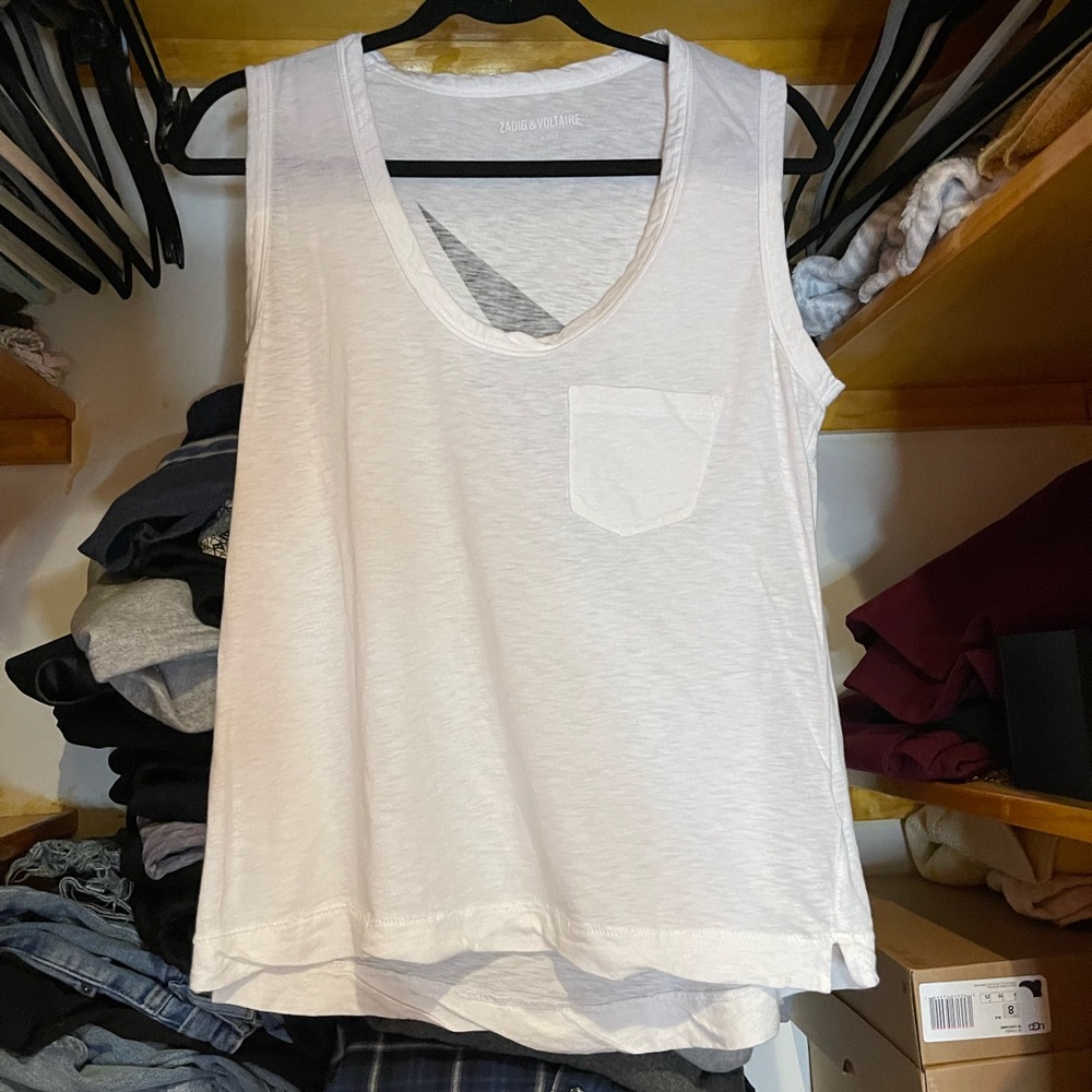 Zadig and Voltaire white graphic tank with lightning bolt design on the back